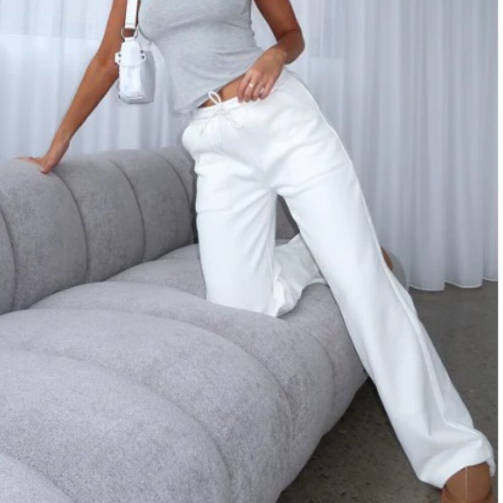 You'd Love It Here Wide Leg Sweatpants White